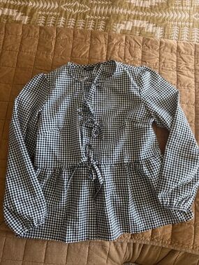 Black and White Gingham Ruffle Peplum Blouse